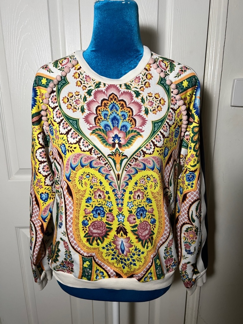 MSGM Italy Pom Multicolor Crew Sweatshirt